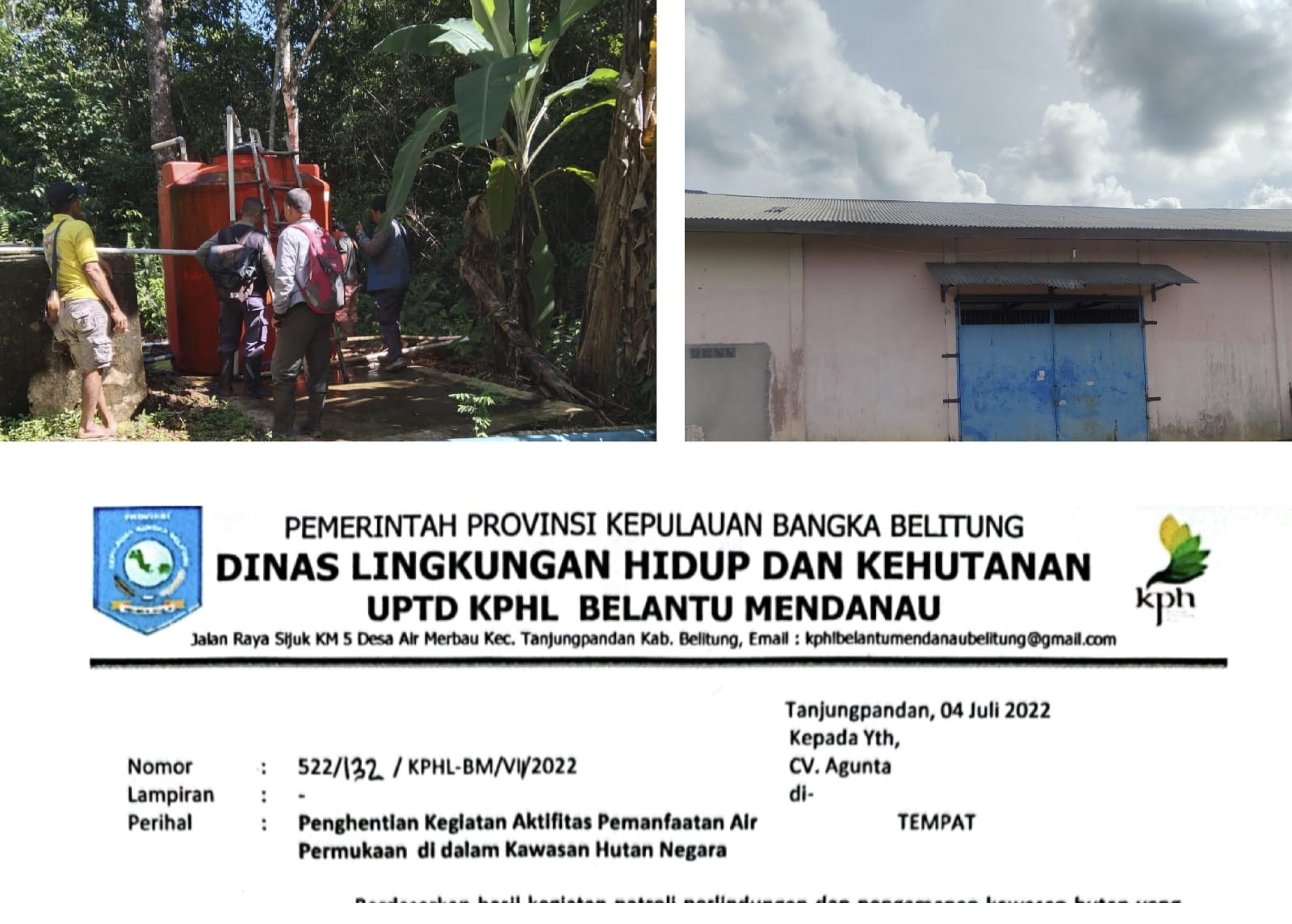 Soal Kasus Produsen Air Kemasan CV. Agunta, UPTD KPHL Belantu Mendanau Provinsi Kepulauan Bangka Belitung Angkat bicara