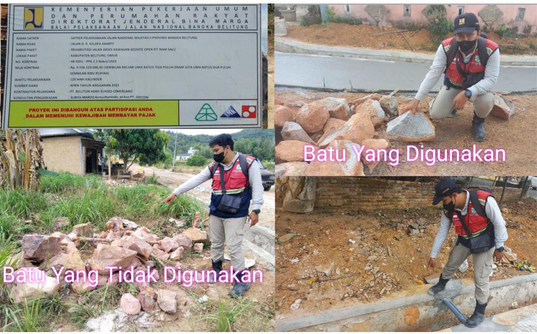 Konsultan Bantah Proyek Rehabilitasi Jalan Akses Kawasan Geosite Open Pit Nam Salu Gunakan Material Tidak Sesuai Spek.